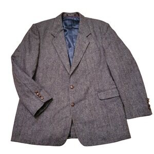 JD Christopher 48L Blazer Gray Herringbone Wool Sport Coat Preppy Heritage Twee